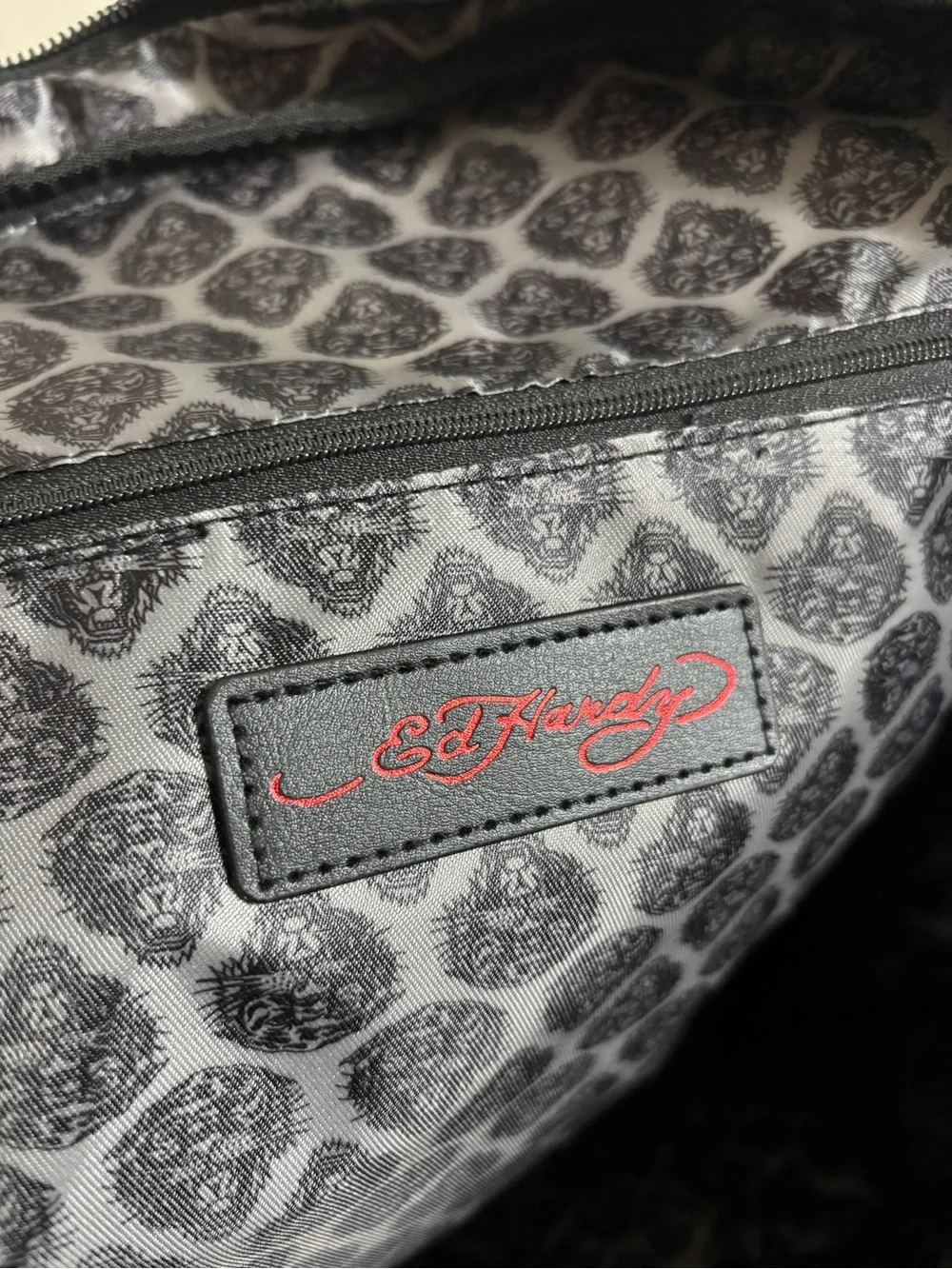 Ed Hardy Brave Hearts Stay True Backpack Skull Charm Brown Checkered NWT